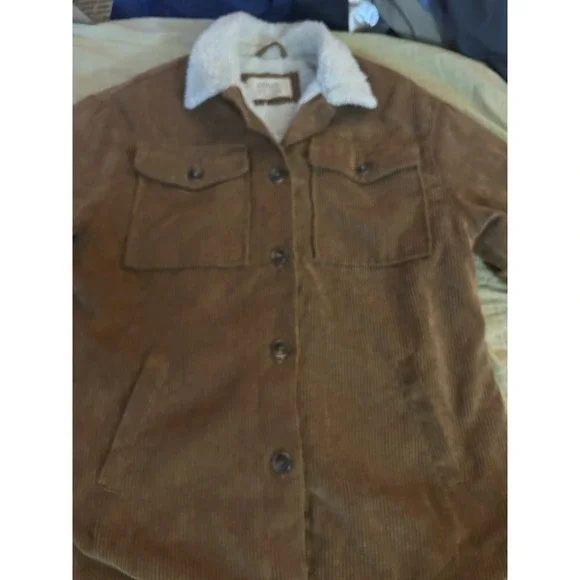 Ashley Sherpa Lined Corduroy Jacket Womens Small Brown Utility Button Front Coat - Picture 1 of 6